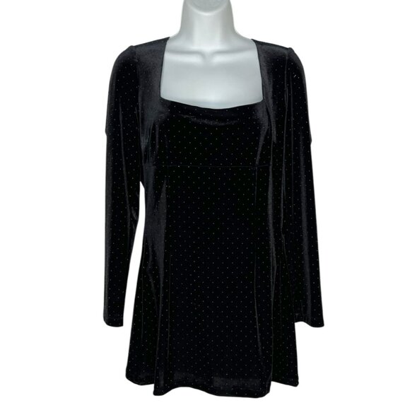 SAYLOR Studded Velvet Micro Mini Dress Long Sleeve Square Neck Black Large - Picture 1 of 10